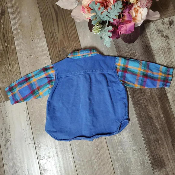 INC Boys Blue and Rainbow Plaid Button Down Shirt Size 12m 100% Cotton - Picture 9 of 9